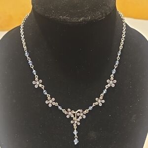 Elegant Silver and Blue Floral Necklace